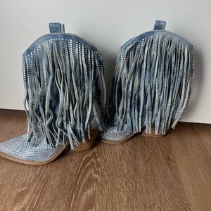 Jessica Simpson Blue Denim Fringe Boots